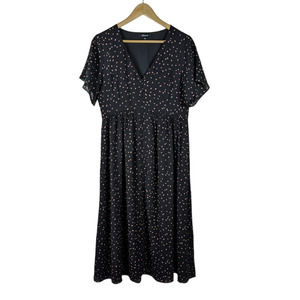 Madewell Womens Dress 4 Confetti Toss Black Short Flutter Sleeve Button Up Midi